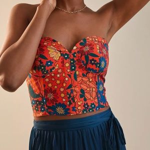 Farm Rio x Anthropologie Red Floral Corset Bustier Top sz XL NWT
